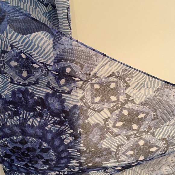 Desigual lightweight blue and white semi sheer oversized scarf - Picture 6 of 8